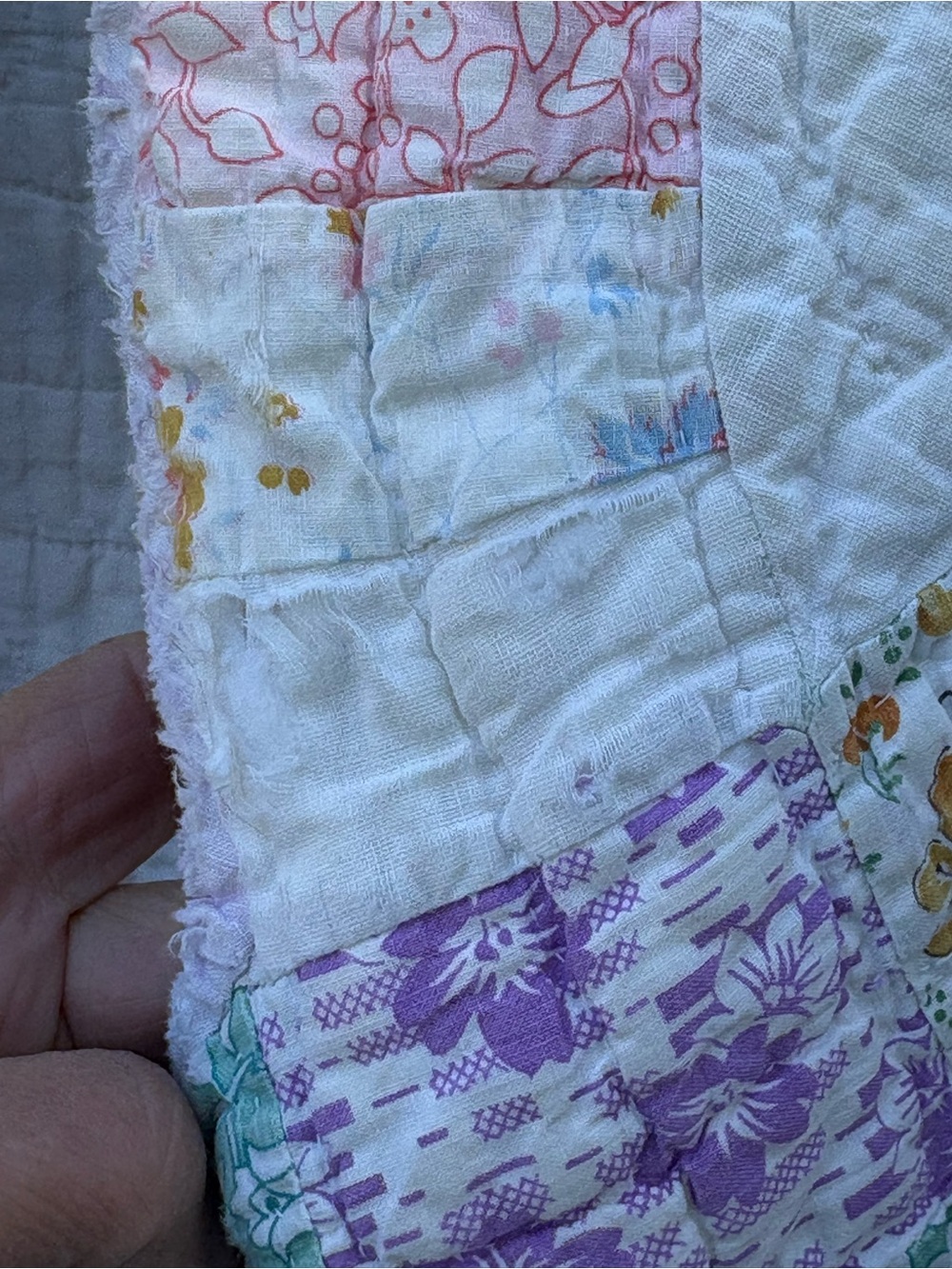 Vintage Handmade Hand Quilted Pastel Patchwork Quilted Jacket - Light Multicolor - Picture 8 of 10